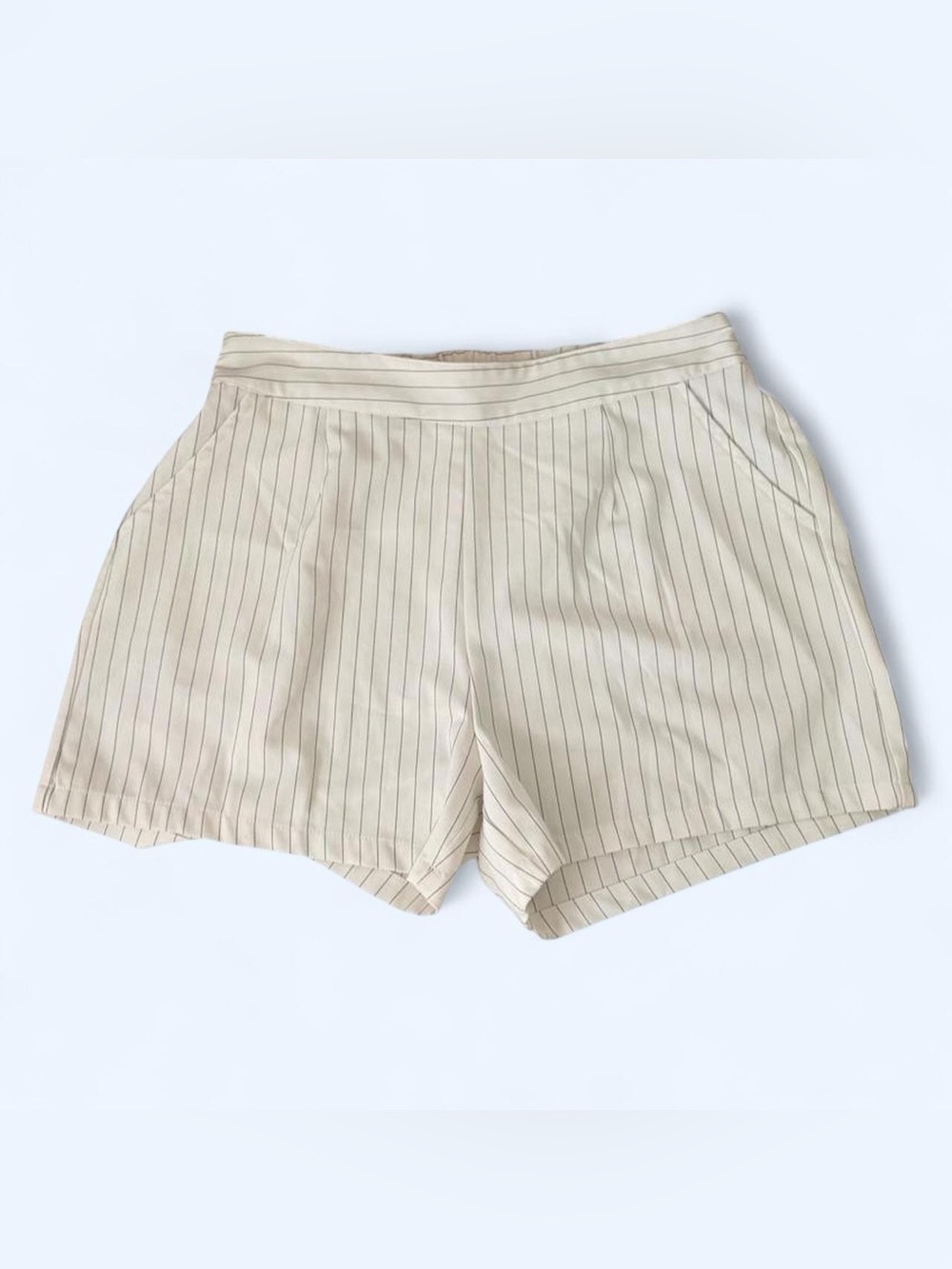 Promesa High-Waist Pinstripe Shorts - Cream with Thin Black Stripes